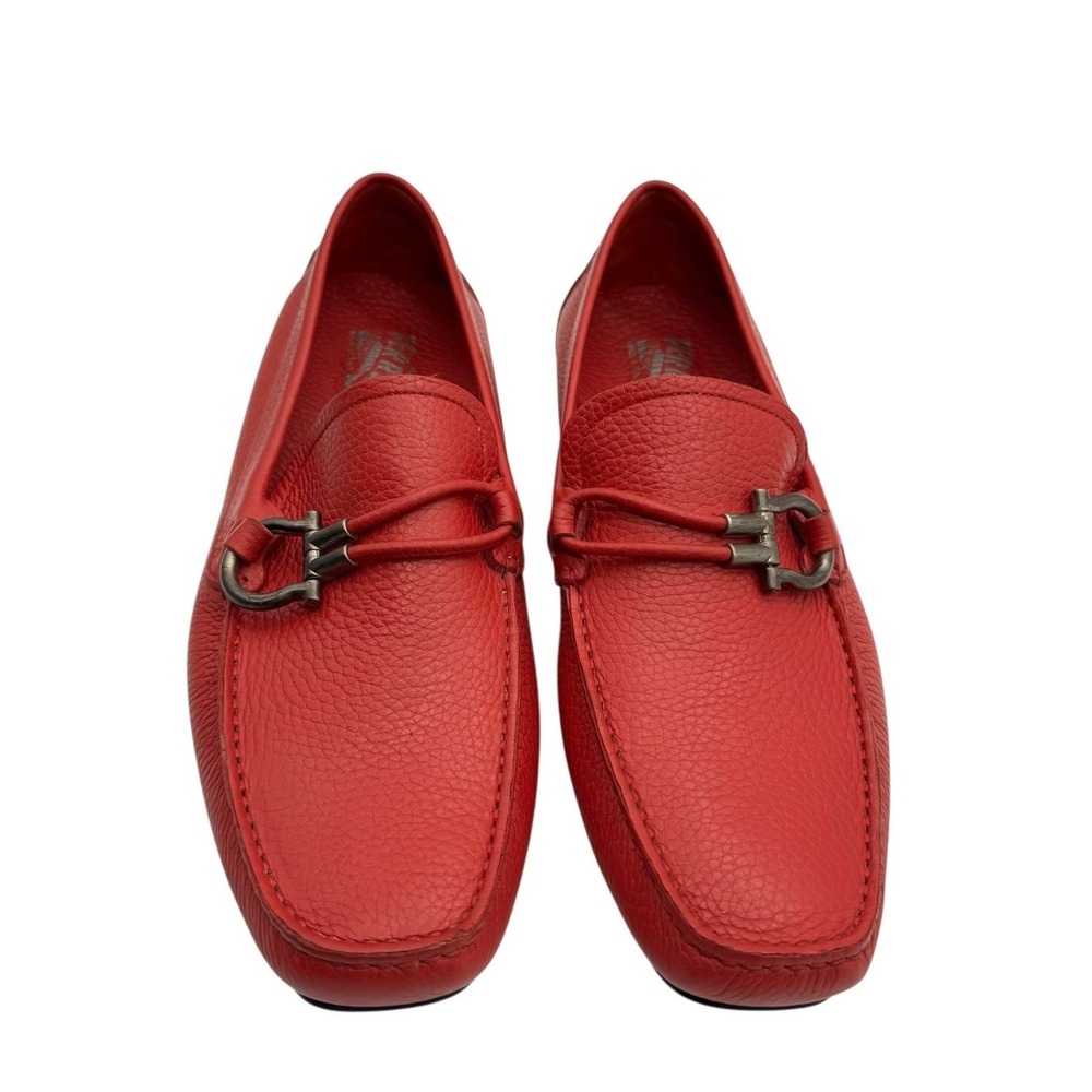 Salvatore Ferragamo Red Leather Driver Loafers Gancini Men's 8D Italy‎ NIB
